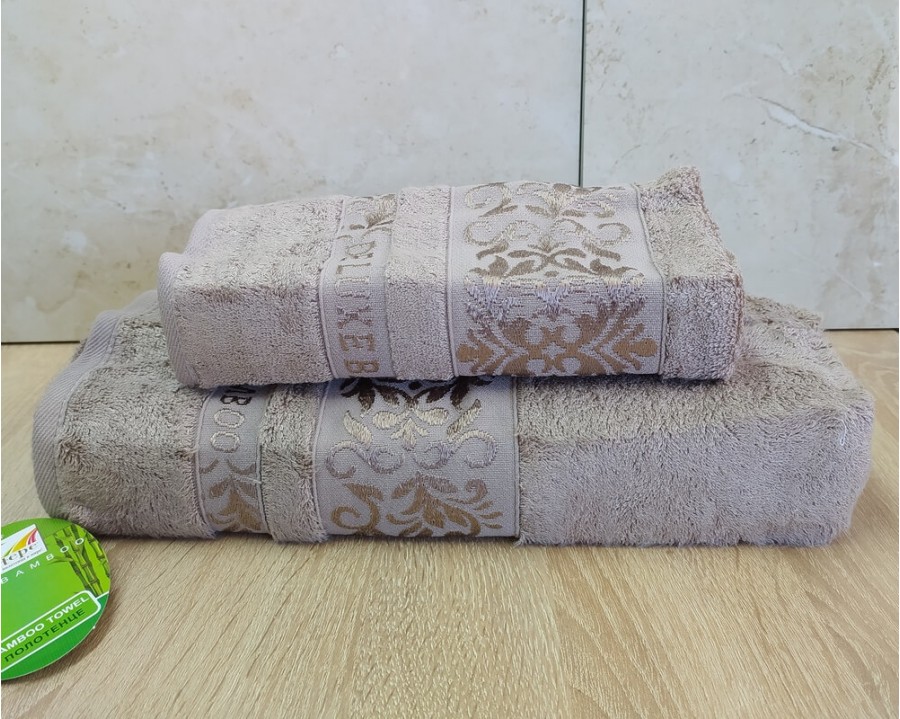 Набор бамбуковых махровых полотенец турецких Cestepe 50х90+70х140 Bamboo Ecol Dark Bej