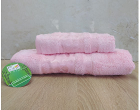 Набір бамбукових махрових рушників турецьких Cestepe 50х90+70х140  Bamboo Cicek Pink