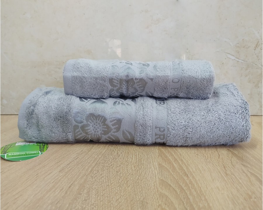 Набір бамбукових махрових рушників турецьких Cestepe 50х90+70х140  Bamboo Cicek Gri