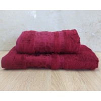 Набір бамбукових махрових рушників турецьких Cestepe 50х90+70х140  Bamboo Cicek Bordo