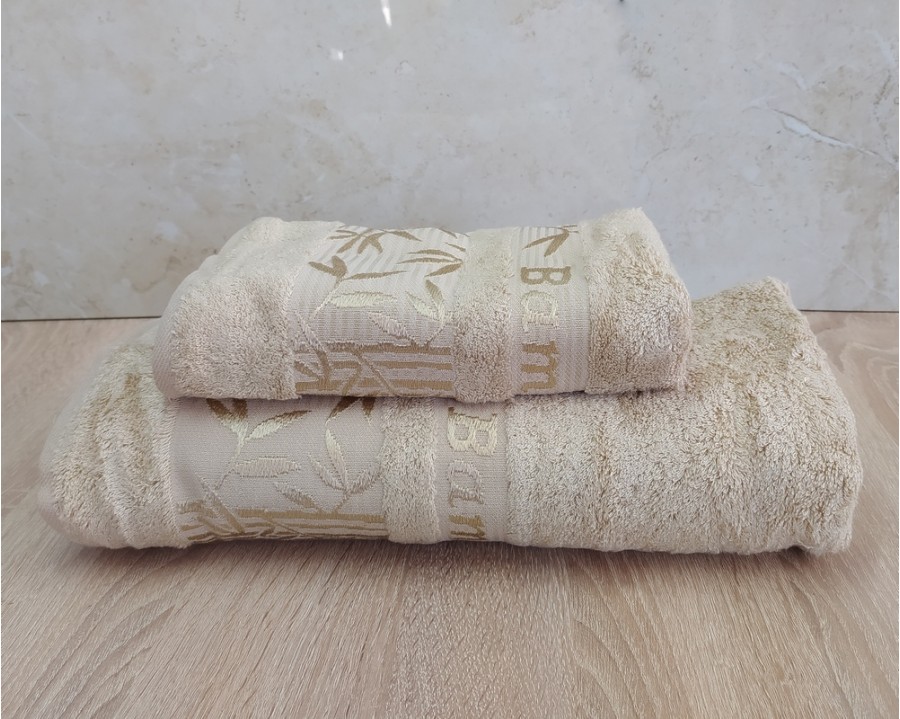 Набор бамбуковых махровых полотенец турецких Cestepe 50х90+70х140  Bamboo Zumrut Light Bej