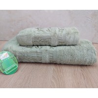 Набір бамбукових махрових рушників турецьких Cestepe 50х90+70х140  Bamboo Zumrut Light Green