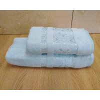 Набір бамбукових махрових рушників турецьких Cestepe 50х90+70х140  Bamboo Royal light blue