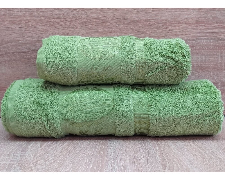 Набор бамбуковых махровых полотенец турецких Zeron 50х90+70х140  Bamboo Agaс Desen зеленый 2
