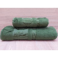 Набор бамбуковых махровых полотенец турецких Zeron 50х90+70х140  Bamboo Agaс Desen зеленый 1
