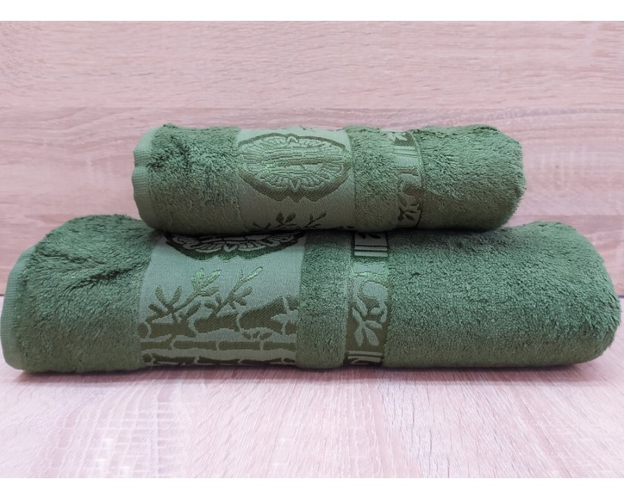 Набор бамбуковых махровых полотенец турецких Zeron 50х90+70х140  Bamboo Agaс Desen зеленый 1