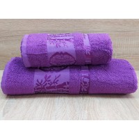 Набор бамбуковых махровых полотенец турецких Zeron 50х90+70х140  Bamboo Agaс Desen фиолетовый 1