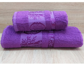 Набір бамбукових махрових рушників турецьких Zeron 50х90+70х140  Bamboo Agaс Desen фіолетовий 1