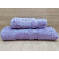 Набор бамбуковых махровых полотенец турецких Zeron 50х90+70х140 Bamboo Agaс Desen фиолетовый 3