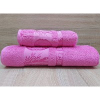 Набір бамбукових махрових рушників турецьких Zeron 50х90+70х140  Bamboo Agaс Desen рожевий 2
