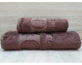 Набір бамбукових махрових рушників турецьких Zeron 50х90+70х140  Bamboo Agaс Desen коричневий 1