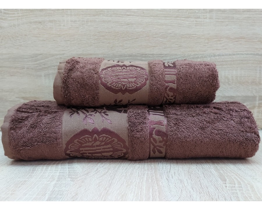 Набор бамбуковых махровых полотенец турецких Zeron 50х90+70х140  Bamboo Agaс Desen коричневый 1