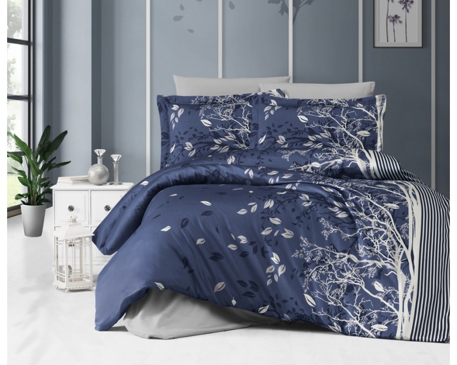 Турецкое постельное белье First Choice Cotton Satin Living Navy Blue евро