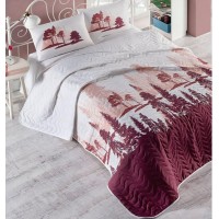 Покрывало стеганое Eponj Home Doga bordo 200х220 с наволочками 50х70