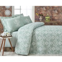 Покрывало стеганое Eponj Home Pure SuYesili 200х220 с наволочками 50х70