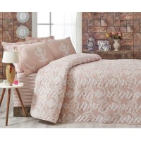Покрывало стеганое Eponj Home Pure Pudra 200х220 с наволочками 50х70