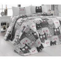 Покрывало стеганое Eponj Home Duvarda Kediler Gri 200х220 с наволочками 50х70