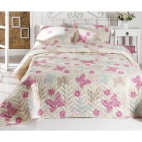 Покрывало стеганое Eponj Home Popillon A.Krem 200х220 с наволочками 50х70