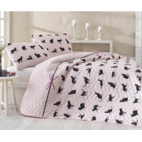 Покривало стьобане Eponj Home Cats Pudra 200х220 з наволочками 50х70