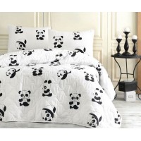Покрывало стеганое Eponj Home BW Panda 200х220 с наволочками 50х70