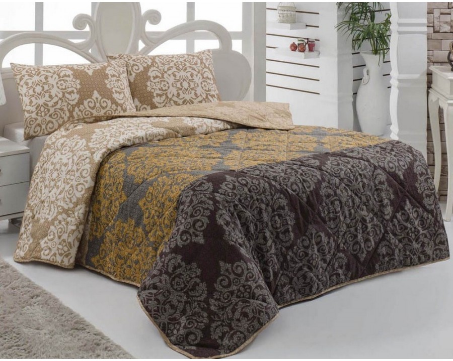 Покрывало стеганое Eponj Home Minerva Kahve 200х220 с наволочками 50х70