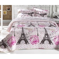 Покрывало стеганое Eponj Home Fromparis Pembe 200х220 с наволочками 50х70