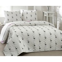 Покрывало стеганое Eponj Home Flamingo Beyaz 200х220 с наволочками 50х70