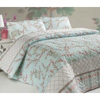 Покрывало стеганое Eponj Home Birdcage Turkuaz 200х220 с наволочками 50х70