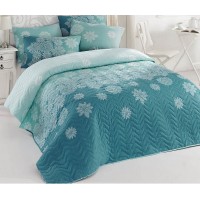Покрывало стеганое Eponj Home Simay Turkuaz 200х220 с наволочками 50х70