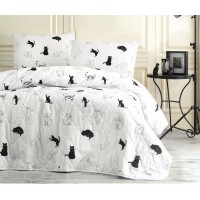 Покривало стьобане Eponj Home BW Patte 200х220 з наволочками 50х70