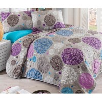 Покрывало стеганое Eponj Home Ibena Lila 200х220 с наволочками 50х70