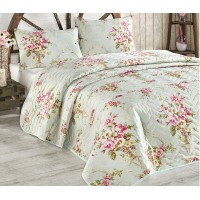 Покривало стьобане Eponj Home Alanur Mint 200х220 з наволочками 50х70