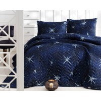 Покрывало стеганое Eponj Home  Mega Star Lacivert 160х220 с наволочкой 50х70