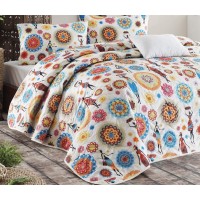 Покривало стьобане Eponj Home AfrikaHimba Bej-Sari 160х220 з наволочкою 50х70