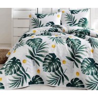 Покривало стьобане Eponj Home Monstera Yesil 200х220 з наволочками 50х70