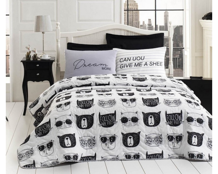 Покрывало стеганое Eponj Home B&W Melone Siyah Beyaz 160х220 с наволочкой 50х70