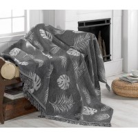 Плед-покривало бавовняне Eponj Home Keten Monstera Siyah 170х220