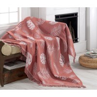 Плед-покривало бавовняне Eponj Home Keten Monstera Kiremit 170х220