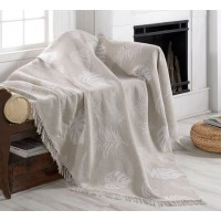 Плед-покривало бавовняне Eponj Home Keten Monstera Bej 170х220