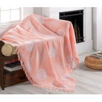 Плед-покрывало хлопковое Eponj Home Keten Monstera Pudra 170х220