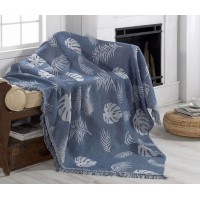 Плед-покрывало хлопковое Eponj Home Keten Monstera Petrol 170х220