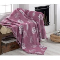 Плед-покривало бавовняне Eponj Home Keten Monstera Mor 170х220