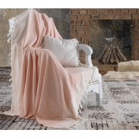 Плед-покривало бавовняне Eponj Home Keten Etnik Pudra 170х220