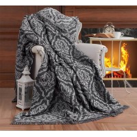 Плед-покривало бавовняне Eponj Home Keten Damask Siyah 170х220