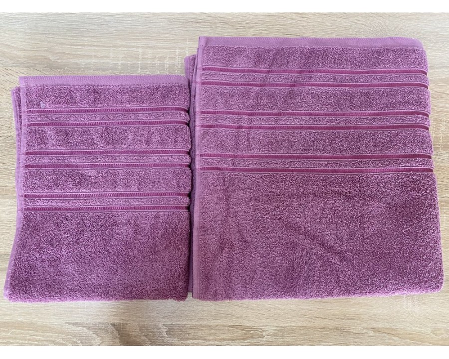 Набор махровых полотенец 50х90+70х140 GM TEXTILE Узбекистан полосы 450 г/м2 светло малиновый