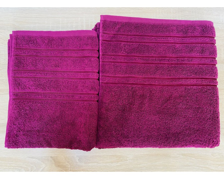 Набор махровых полотенец 50х90+70х140 GM TEXTILE Узбекистан полосы 450 г/м2 вишневый