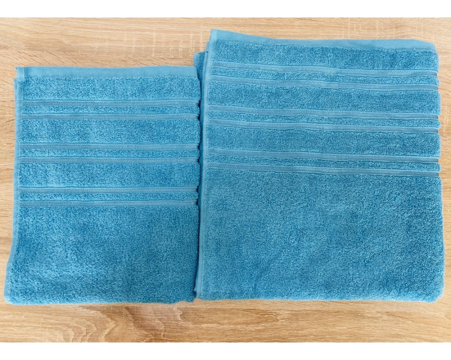 Набор махровых полотенец 50х90+70х140 GM TEXTILE Узбекистан полосы 450 г/м2 голубой