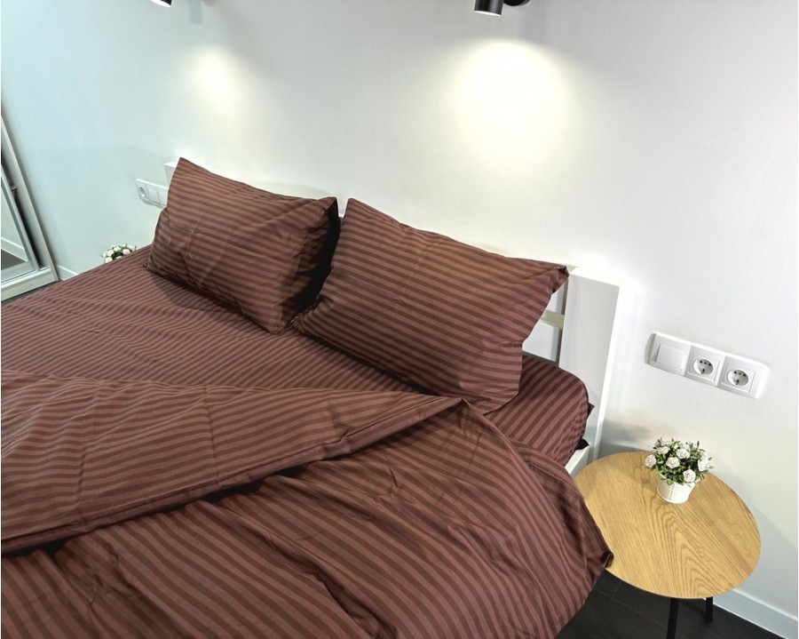 Постельное белье LARA бязь-страйп Brown d11252d двуспальное
