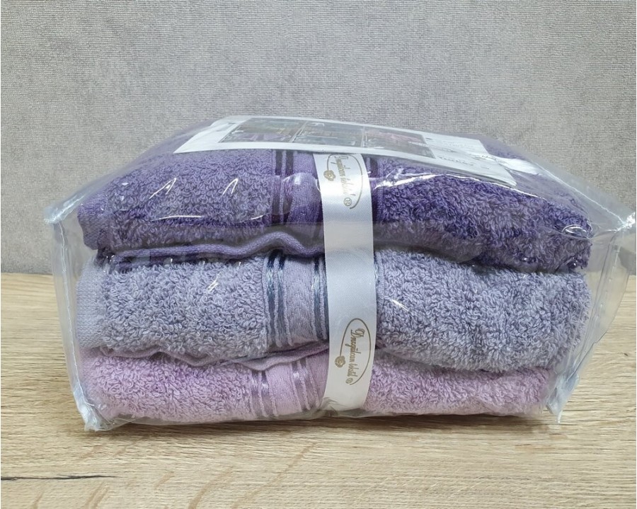 Набор турецких махровых полотенец 3 шт Gulcan Lu Armullu Violet 50х90