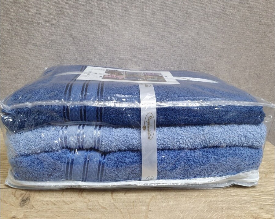 Набор турецких махровых полотенец 3 шт Gulcan Lu Armullu Blue 70х140